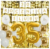 Balony i akcesoria - Zestaw balonów na 35 ROCZNICĘ ŚLUBU - baner i złote GIGA cyfry balony mąż żona - miniaturka - grafika 1