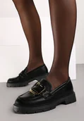 Mokasyny damskie - Czarne Płaskie Mokasyny z Metalową Ozdobą Evelisse - miniaturka - grafika 1