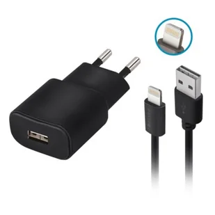 Forever 1xUSB 2A TC-01 + kabel Lightning czarna - Ładowarki do telefonów - miniaturka - grafika 1