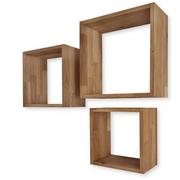 Półki do salonu - Zestaw trzech półek dębowych wiszących kwadrat CUBE LOFT - miniaturka - grafika 1