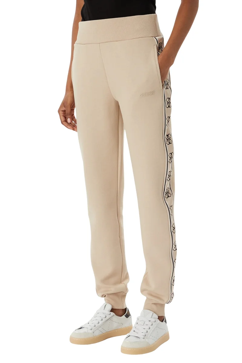 GUESS Beżowe damskie spodnie dresowe z lampasami Britney Jogger XS