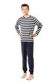 Piżamy chłopięce - Piżama chłopięca Brace w niebiesko-białe paski 152 - miniaturka - grafika 1