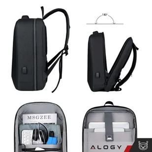 Plecak antykradzieżowy Alogy Urban Safe na laptopa 15,6" z portem USB duży wodoodporny Unisex Czarny - Pozostałe akcesoria do telefonów - miniaturka - grafika 6