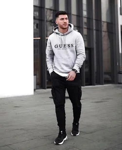 ﻿Bluza Męska Guess Los Angeles Szara Kangurka Ciepła Dla Mężczyzny L - Bluzy męskie - miniaturka - grafika 1