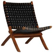 Fotele - vidaXL Fotel z pasów z prawdziwej skóry, 59 x 72 x 79 cm, czarny - miniaturka - grafika 1