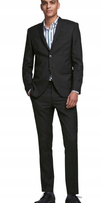 JACK&JONES CZARNY GARNITUR Z WEŁNĄ ELEGANCKI 48 1J5A