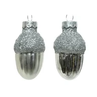 Bombki - Bombki szklane w kształcie żołędzi żołądź 12sztuk Srebrny - miniaturka - grafika 1