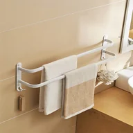 Wieszaki łazienkowe - Aluminiowy wieszak na ręczniki do łazienki, podwójny drążek, montaż ścienny bez wiercenia, biały aluminium, 2 drążki o długości 50 cm - miniaturka - grafika 1