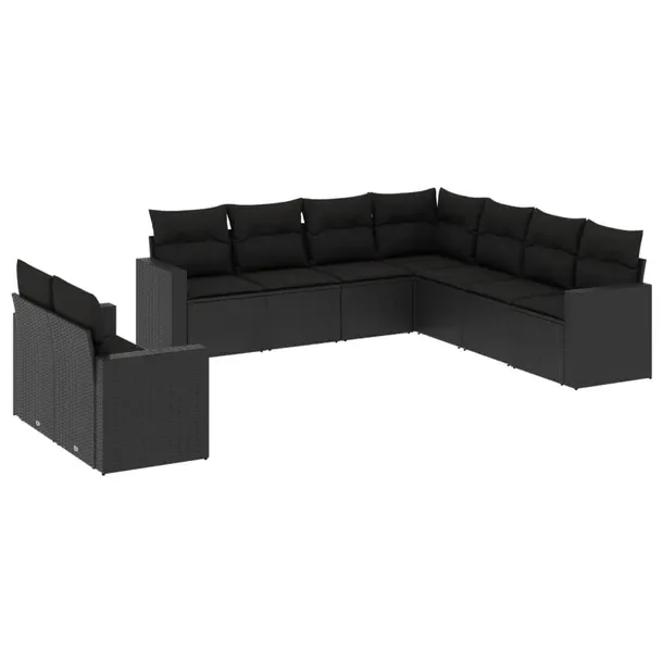 Modułowy zestaw mebli ogrodowych z poduszkami, czarny, rattan PE, 62x62x69