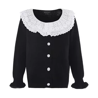 Swetry damskie - Naemi Damski słodki kardigan z koronkowym kołnierzem dla lalek akryl czarny rozmiar XL/XXL, czarny, XL - grafika 1
