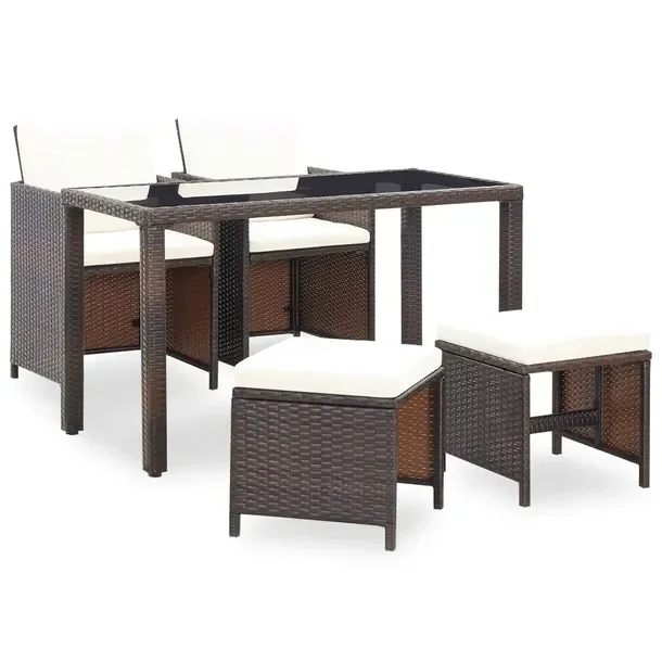 Zestaw Mebli Rattanowych Stół, 2 Krzesła, 2 Stołki, Brązowy, 123x60x74cm