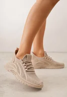 Buty sportowe damskie - Ciemnobeżowe Sznurowane Buty Sportowe na Grubszej Podeszwie Unamarie - miniaturka - grafika 1