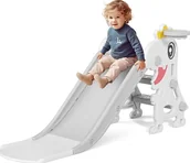 Place zabaw - Zjeżdzalnia Dla Dzieci Do Domu I Ogrodu Z Koszykówką Biało Szara Perfectlife - miniaturka - grafika 1