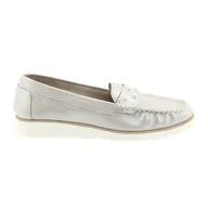 Mokasyny damskie - Sergio Leone Damskie mokasyny zdobione perłami kolor perlisty beż białe - miniaturka - grafika 1