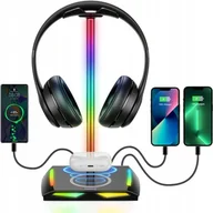 Akcesoria do słuchawek - STOJAK NA SŁUCHAWKI FEEGAR HOLD Podświetlanie RGB HUB 3x USB Typ-C Indukcja - miniaturka - grafika 1