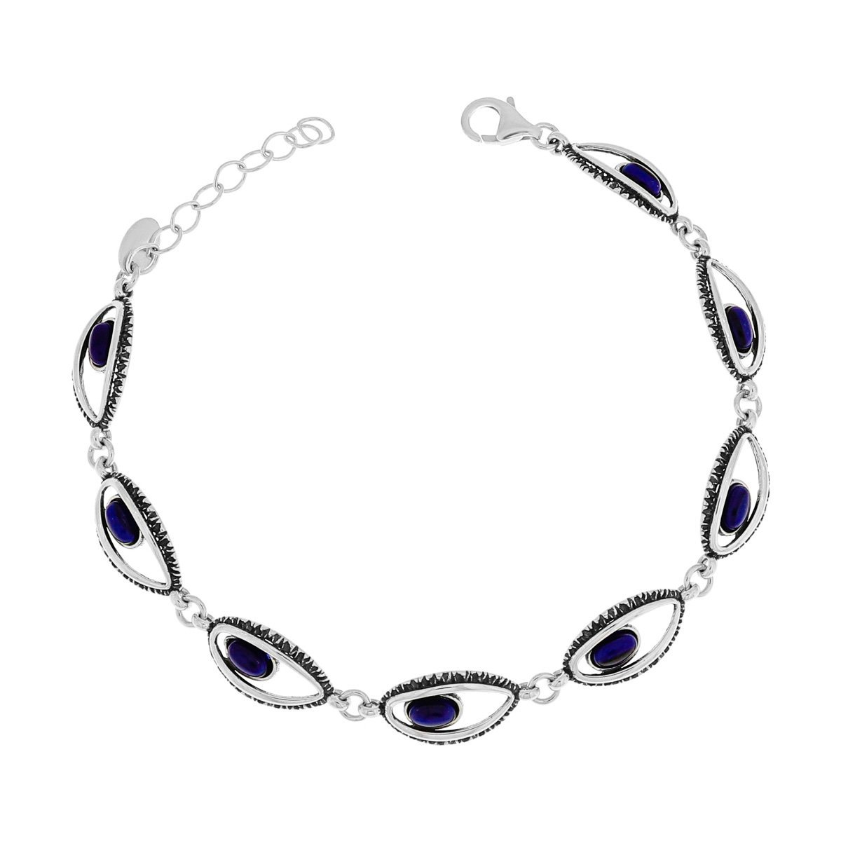 Srebrna bransoletka z niebieskimi kamieniami 19-22 cm pr. 925