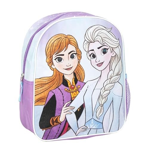 Plecak szkolny dla dzieci z krainy lodu - kolor niebieski - 25 x 20 x 29 cm - wykonany z poliestru - z zamkiem błyskawicznym - nadruk Elsy i Anny - Oryginalny produkt zaprojektowany w Hiszpanii,
