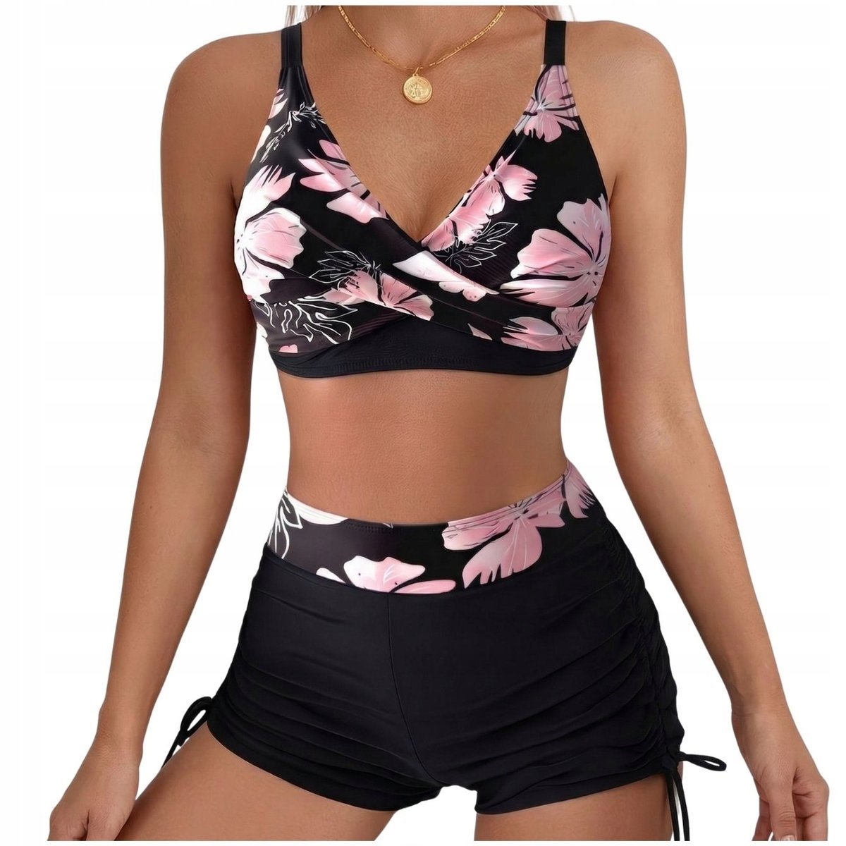 STRÓJ KĄPIELOWY DWUCZĘŚCIOWY DAMSKI KOSTIUM SPODENKI BIKINI WYSOKI STAN L
