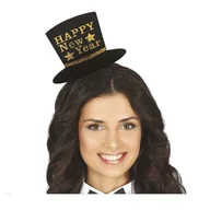 Dodatki do strojów karnawałowych - OPASKA KAPELUSZ MINI HAPPY NEW YEAR CZARNY - miniaturka - grafika 1