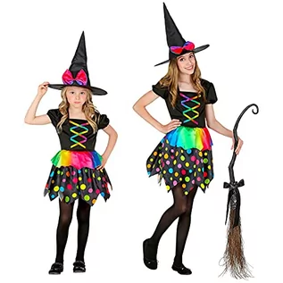 Sukienki i spódniczki dla dziewczynek - Widmann Widmann - Kostium dziecięcy, czarownicy, 2-częściowy, sukienka i czapka, kolory tęczy, kropki, bajka, kostium, przebranie, impreza tematyczna, karnawał, Halloween 10407 - grafika 1
