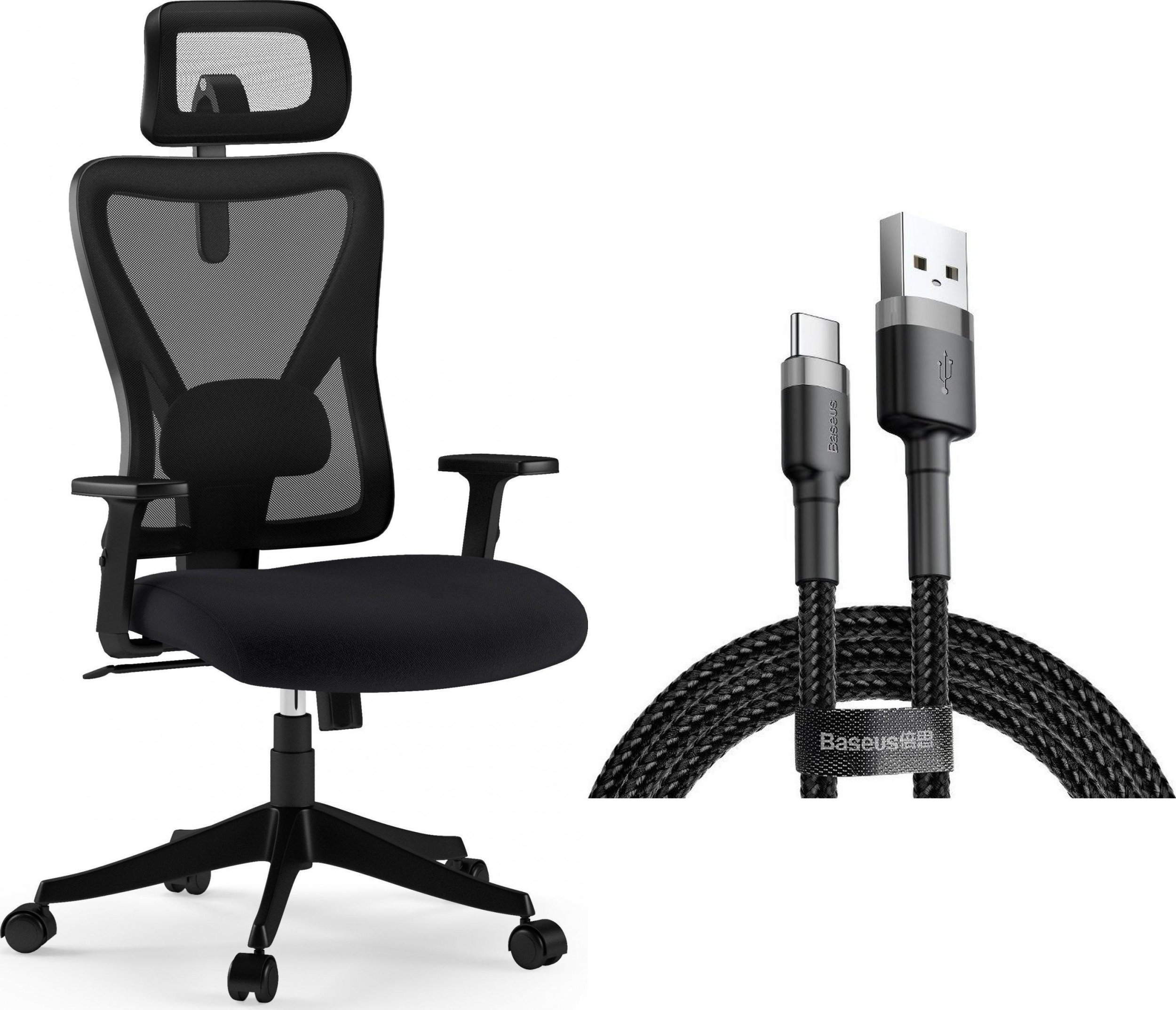 SENSE7 Krzesło biurowe Tone Czarne + kabel usb