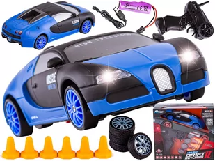 Samochód Do Driftu, Auto RC Drift 1:24 2,4 GHz 4WD CZARNO-NIEBIESKIE BUGATTI - Zabawki zdalnie sterowane - miniaturka - grafika 1