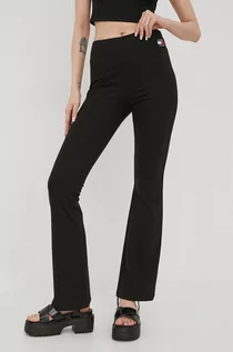 Spodnie damskie - Tommy Jeans spodnie damskie kolor czarny dzwony high waist - grafika 1