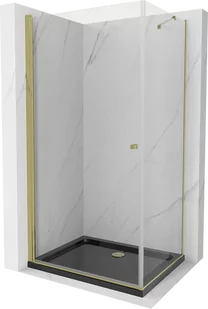 Mexen Pretoria kabina prysznicowa uchylna 70x100 cm, transparent, złota + brodzik Flat, czarny - 852-070-100-50-00-4070G - Kabiny prysznicowe - miniaturka - grafika 1