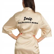 Piżamy damskie - SZLAFROK SATYNOWY ZŁOTY Na Prezent NAJSŁODKSZA MAMA IMIĘ Różne Wzory - miniaturka - grafika 1