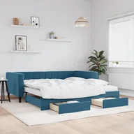 Sofy i kanapy - vidaXL Sofa rozsuwana z szufladami, niebieska, 100x200 cm, aksamit - miniaturka - grafika 1