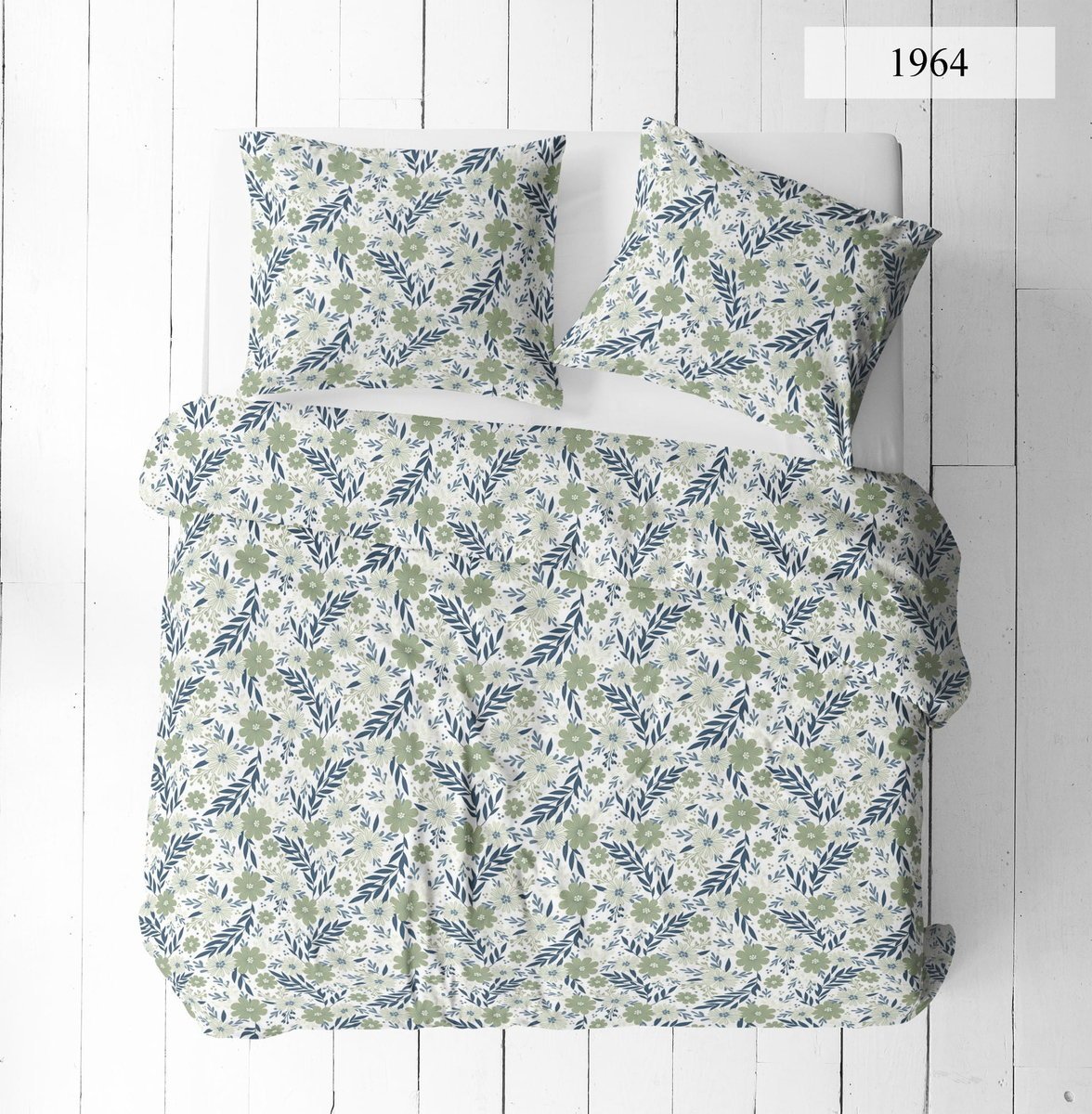 Komplet pościeli Kora 160x200 kwiaty rumianki zielono-granatowe