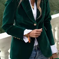 Marynarki i żakiety damskie - TEMU Elegancka Damska Marynarka Jednorzędowa z Długim Rękawem – Jednokolorowa Kurtka z Kołnierzem w Linii H, Pranie Ręczne, Całoroczna Odzież - miniaturka - grafika 1