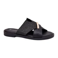 Klapki i japonki damskie - Damskie Klapki Na Płaskim Obcasie Z Ozdobnym Detalem Vinceza 17385 Czarne - miniaturka - grafika 1