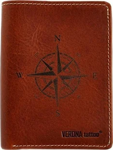 Verona VERONA Tattoo skórzany portfel męski 012M z tatuażem róża wiatrów 012M - Portfele - miniaturka - grafika 1