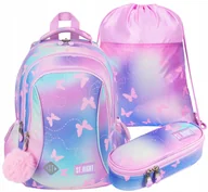 Plecaki worki - Plecak Szkolny Trzykomorowy+piórnik+worek Ombre Różowe MOTYLE-0007 - miniaturka - grafika 1