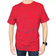 Koszulki męskie - T-shirt męski czerwony okrągły dekolt napis granatowy balance XL - miniaturka - grafika 1