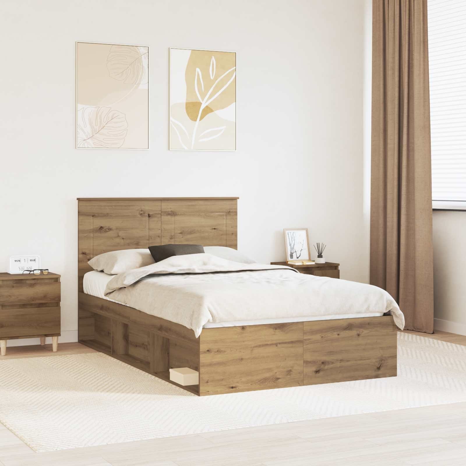 vidaXL Ramka łóżka Dąb rzemieślniczy 120 x 200 cm Lite drewno sosnowe