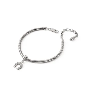 Bransoletka z zawieszką typu beads – podkowa z cyrkoniami, srebro 925 pokryte platyną - Bransoletki - miniaturka - grafika 1