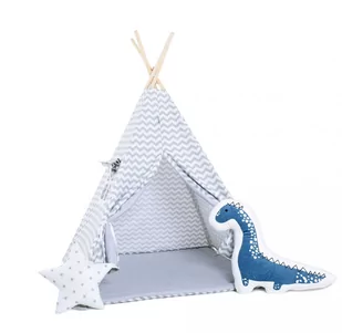 SowkaDesign Namiot tipi dla dzieci, bawełna, okienko, dinozaur, srebrzyste fale - Namioty i tipi dla dzieci - miniaturka - grafika 1