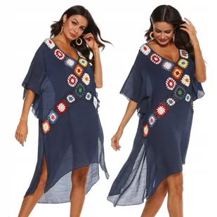 LETNIA TUNIKA PLAŻOWA PAREO NA PLAŻĘ SUKIENKA DAMSKA BOHO ZWIEWNA NARZUTKA - Bluzki damskie - miniaturka - grafika 1