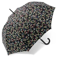 Parasole - Happy Rain 41106 parasolka parasol damski długi czarny w kwiaty Automat - miniaturka - grafika 1