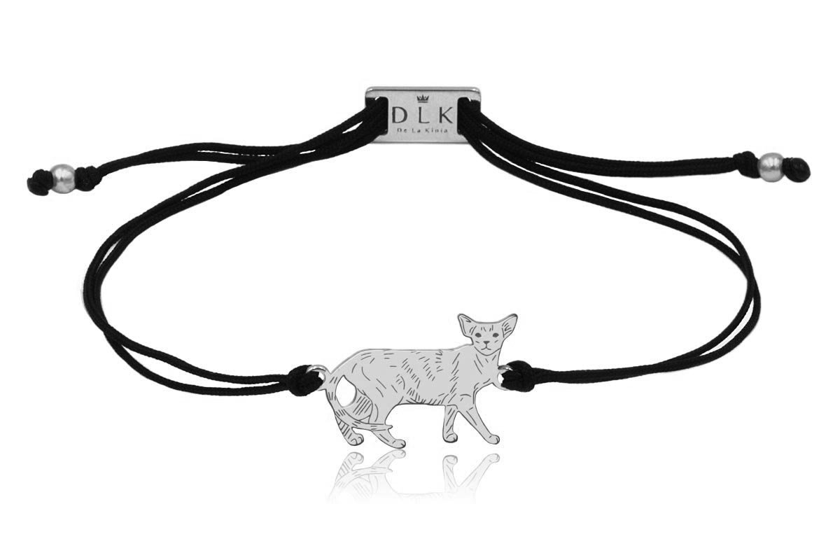 Bransoletka Z Kotem Orientalnym Srebrnym Na Sznurku Uniwersalny (15-17 Cm)
