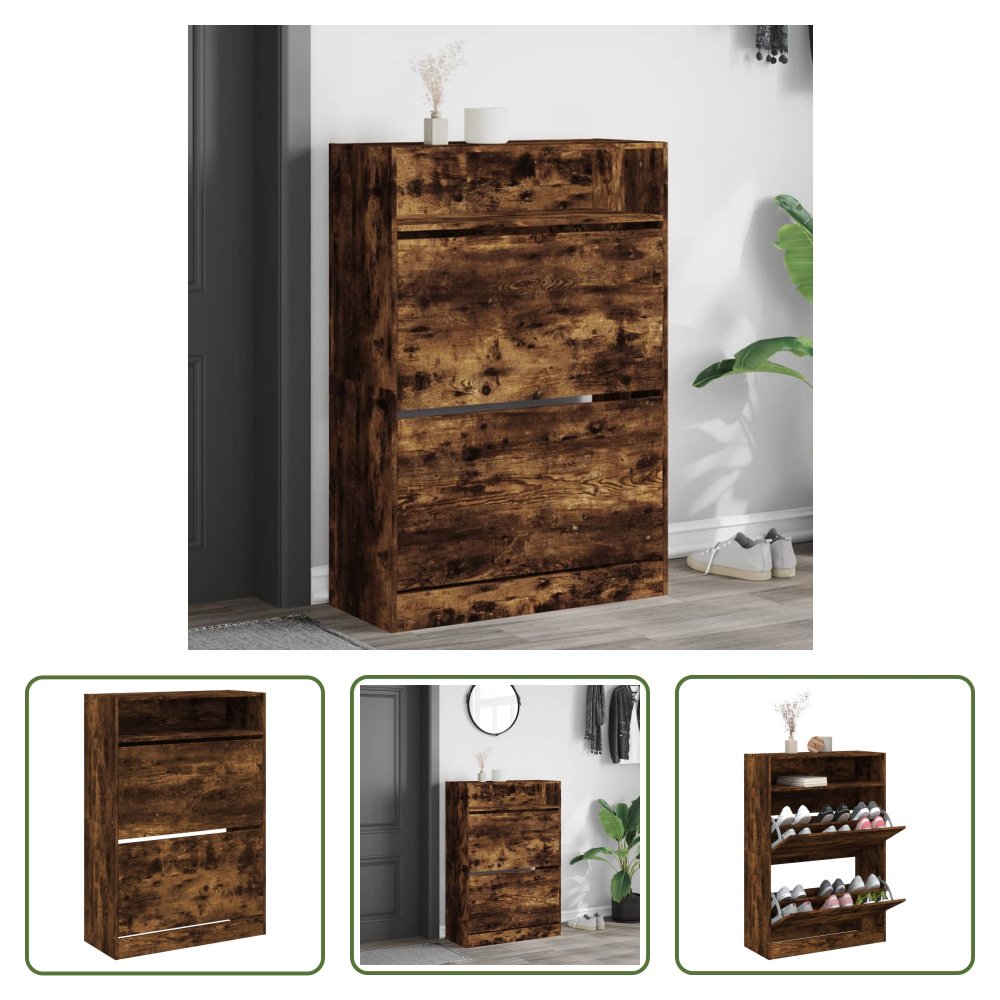 The Living Store Szafka na buty z 2 klapami dąb wędzony 80x34x116 cm