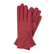 Rękawiczki - Damskie rękawiczki skórzane z marszczeniem malinowe - miniaturka - grafika 1