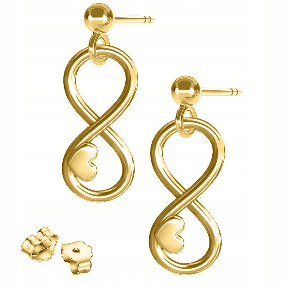 Złote Kolczyki Serca z Nieskończonością Ósemka Serduszka SREBRO 925