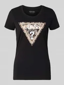 Koszulki i topy damskie - T-shirt o kroju slim fit z obszyciem ozdobnymi kamieniami - miniaturka - grafika 1