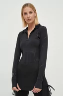 Bluzy damskie - adidas by Stella McCartney bluza treningowa Truepace kolor czarny z kapturem z nadrukiem - miniaturka - grafika 1