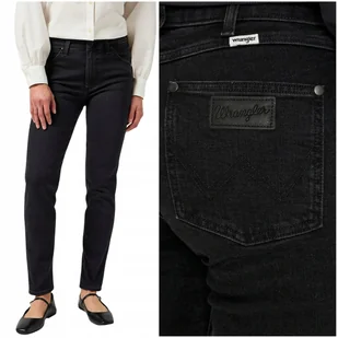 Wrangler PIPER Smokey wysokie czarne damskie spodnie jeansowe W30 L34 - Spodnie damskie - miniaturka - grafika 1