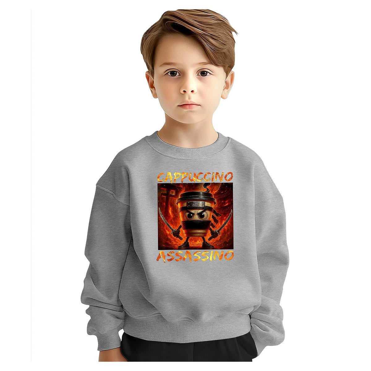 BLUZA DZIECIĘCA BRAINROT CAPPUCCINO ASSASSINO 122-128 DLA CHŁOPCA