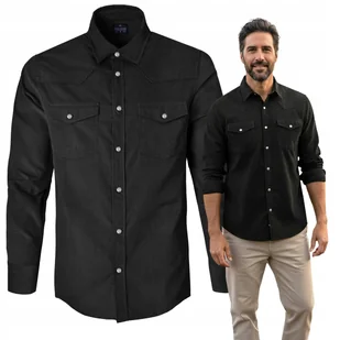 KOSZULA Męska z Długim Rękawem SZTRUKSOWA Czarna Regular Fit Pako Jeans - Koszule męskie KOSZULA Męska z Długim Rękawem SZTRUKSOWA Czarna Regular Fit Pako Jeans - Koszule męskie - miniaturka - grafika 1